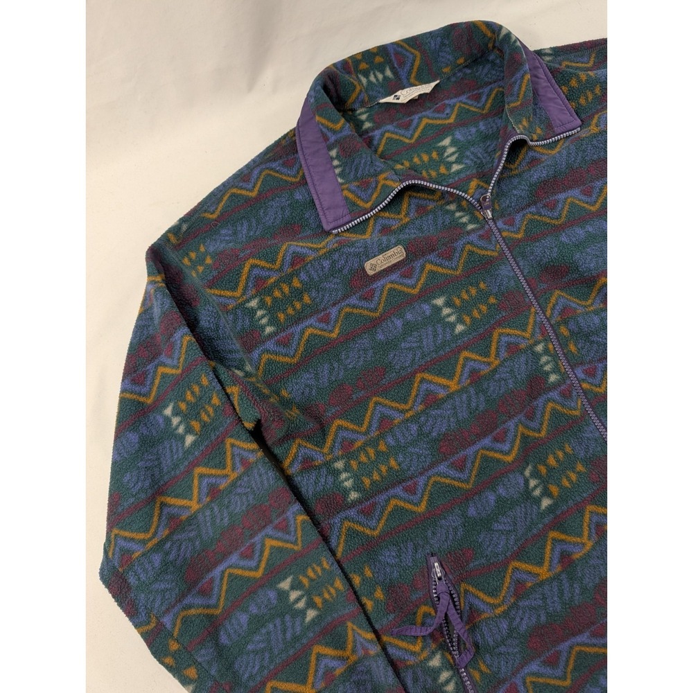 Vintage Columbia Fleece Jacket Mens XL Multicolor Aztec Full Zip USA Made‎ 90s